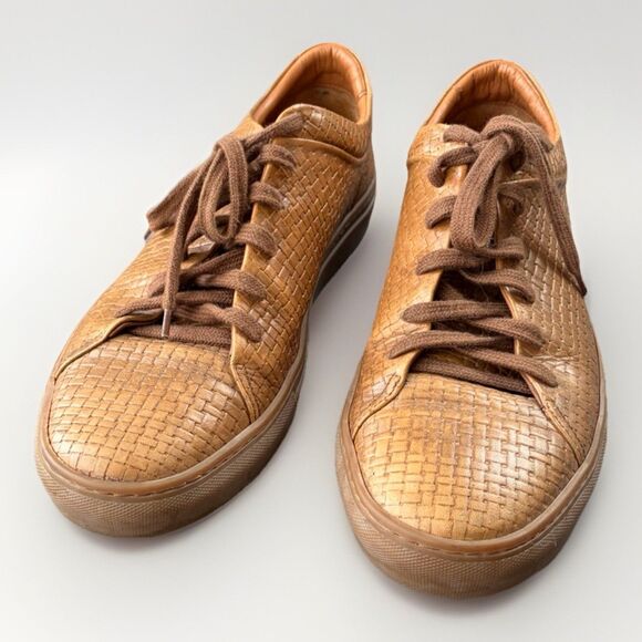 Aquatalia Alaric Basketweave Woven Leather Lace Up Sneakers Size 11 Mens Tan - Picture 9 of 9